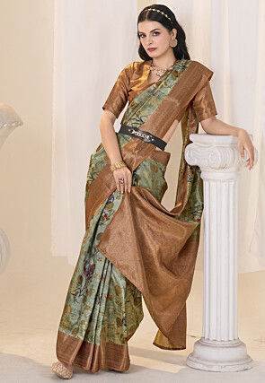 Woven Art Silk Saree in Light Green