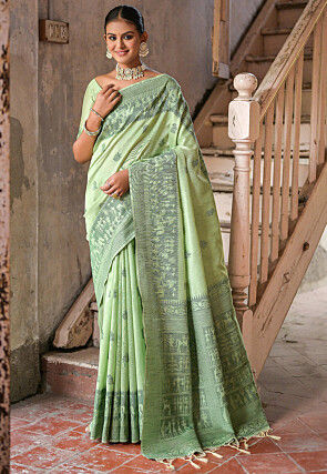 Green Party Wear Jaanvi Fashion Silk Saree Cham-2048_Green, With Blouse  Piece at Rs 1799 in Surat