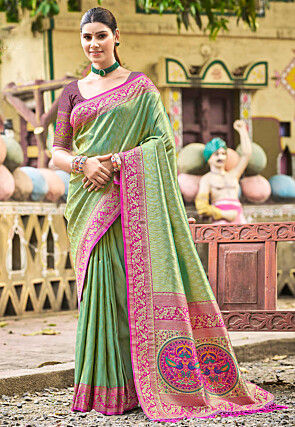 Woven Art Silk Saree in Light Green