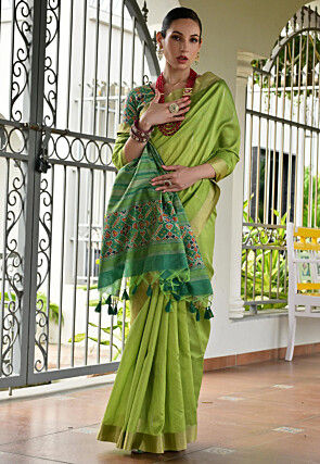 Patola Printed Art Silk Saree in Light Green
