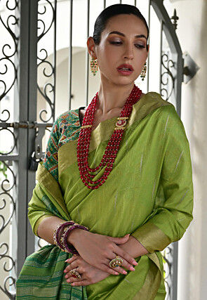 Patola Printed Art Silk Saree in Light Green