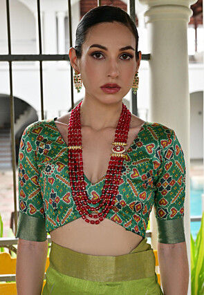 Patola Printed Art Silk Saree in Light Green