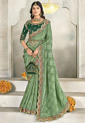 Woven Art Silk Jacquard Saree in Light Green