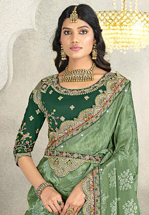Woven Art Silk Jacquard Saree in Light Green