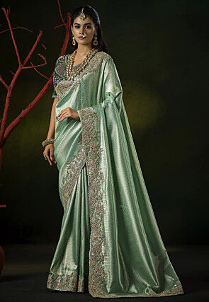 Woven Art Silk Jacquard Saree in Light Green