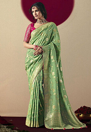 Woven Art Silk Saree in Light Green