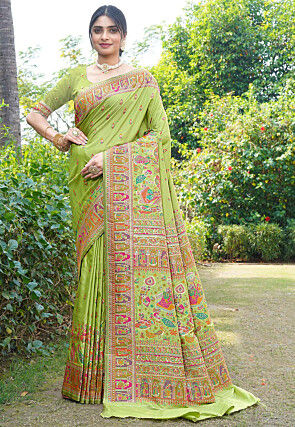 Woven Art Silk Saree in Light Green