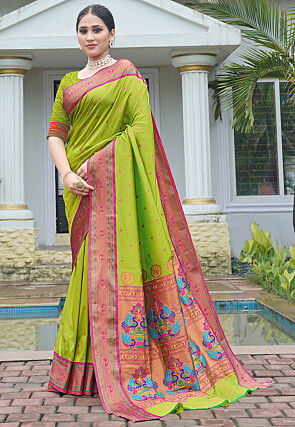Woven Art Silk Saree in Light Green