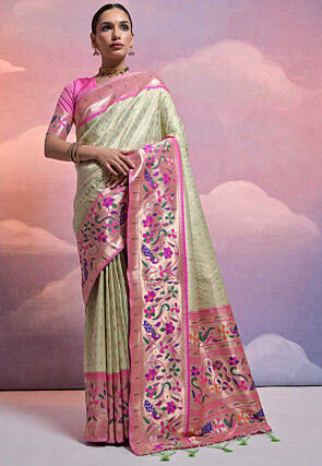 Woven Art Silk Saree in Light Green