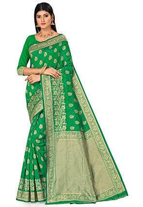 Woven Art Silk Saree in Light Green