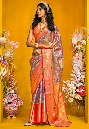 Woven Art Silk Saree in Light Grey