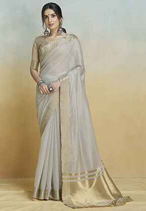 Woven Art Silk Saree in Light Grey