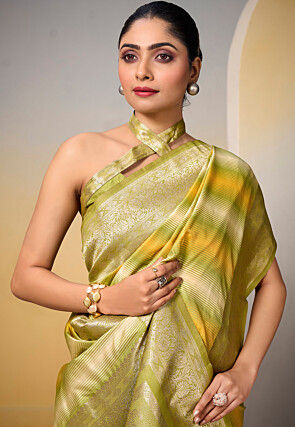 Woven Art Silk Saree in Light Olive Green and Multicolor