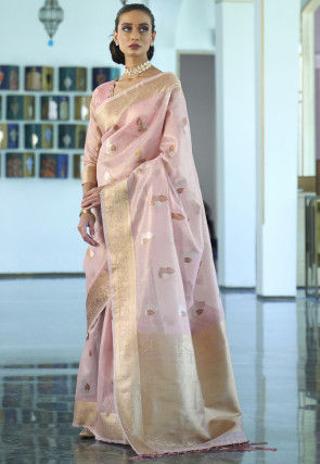 Woven Art Silk Saree in Light Pink
