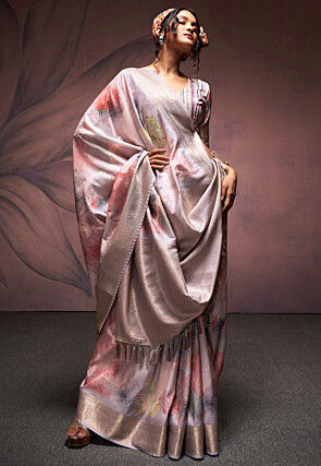 Digital Printed Art Silk Saree in Light Purple