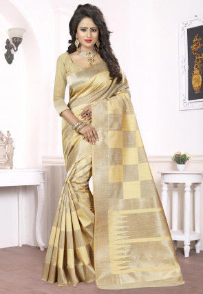 Woven Art Silk Saree in Light Yellow