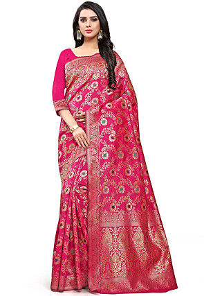 Woven Art Silk Saree in Magenta