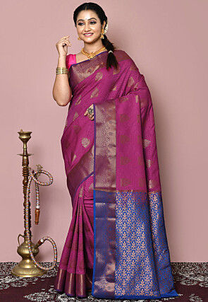 Woven Art Silk Saree in Magenta