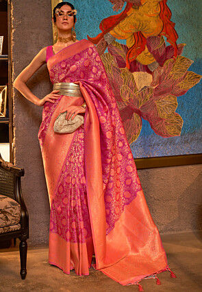 Woven Art Silk Saree in Magenta