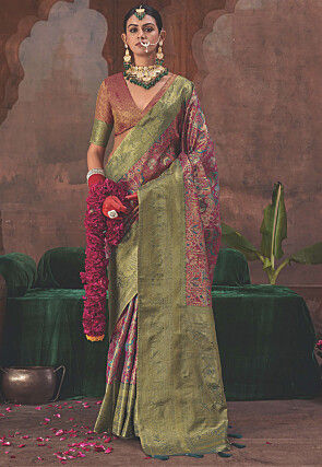 Woven Art Silk Saree in Magenta