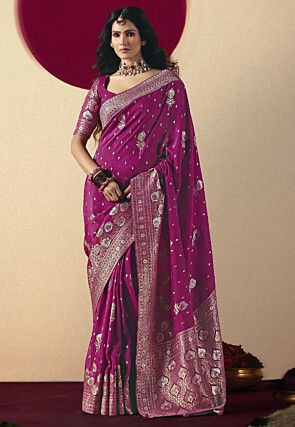 Woven Art Silk Saree in Magenta