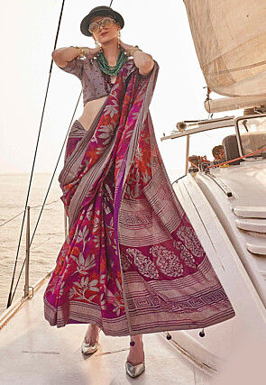 Woven Art Silk Saree in Magenta