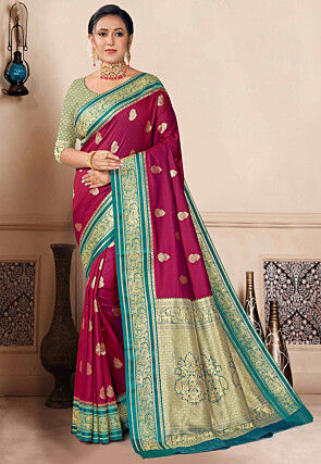 Woven Art Silk Saree in Magenta