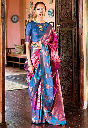 Woven Art Silk Saree in Magenta