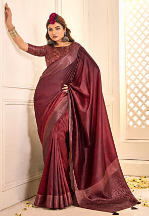 Woven Art Silk Saree in Maroon