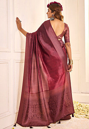 Woven Art Silk Saree in Maroon