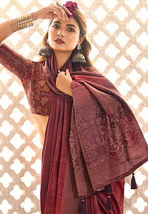 Woven Art Silk Saree in Maroon