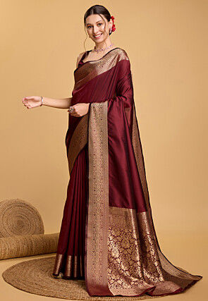Woven Art Silk Saree in Maroon