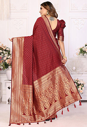 Woven Art Silk Saree in Maroon
