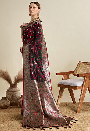 Woven Art Silk Saree in Maroon