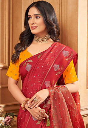 Woven Art Silk Saree in Maroon