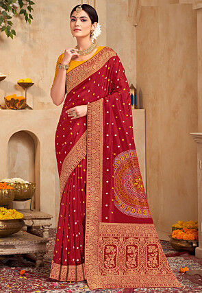 Woven Art Silk Saree in Maroon