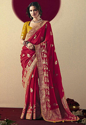 Woven Art Silk Saree in Maroon