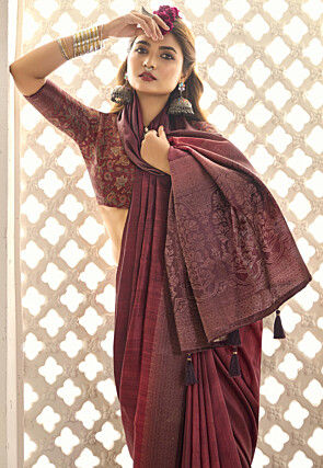 Woven Art Silk Saree in Maroon