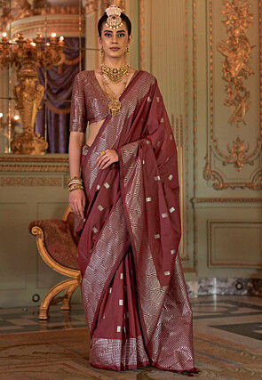 Woven Art Silk Saree in Maroon