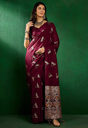 Woven Art Silk Saree in Maroon