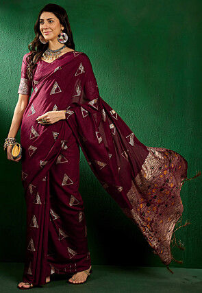 Woven Art Silk Saree in Maroon