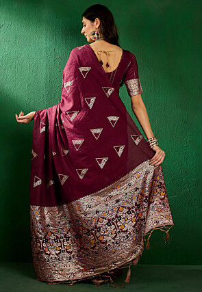 Woven Art Silk Saree in Maroon