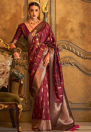 Pure Maroon Maheshwari Silk Saree – ShopBollyWear.Com