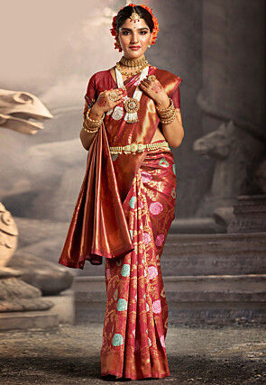 Woven Art Silk Saree in Maroon