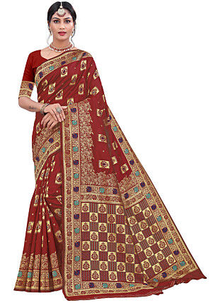 Woven Art Silk Saree in Maroon