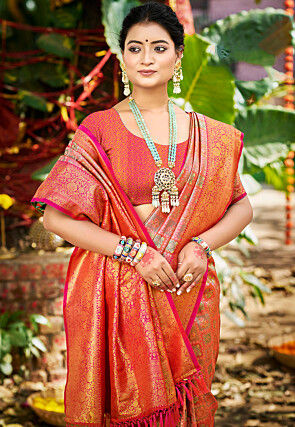 Woven Art Silk Saree in Multicolor