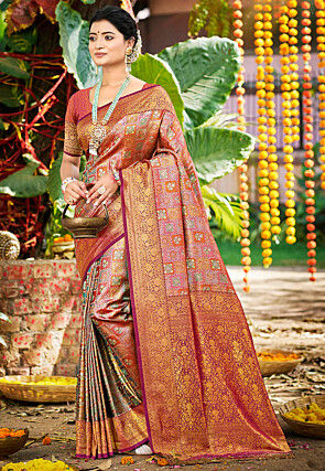Woven Art Silk Saree in Multicolor