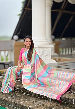 Woven Art Silk Saree in Multicolor