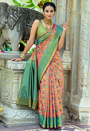 Woven Art Silk Saree in Multicolor