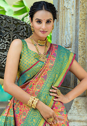 Woven Art Silk Saree in Multicolor